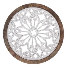Vintage Round Wall Decor with Frame,Wood Grille Wall Sculptures 23.6 in
