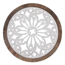  Vintage Round Wall Decor with Frame,Wood Grille Wall Sculptures 23.6 in 