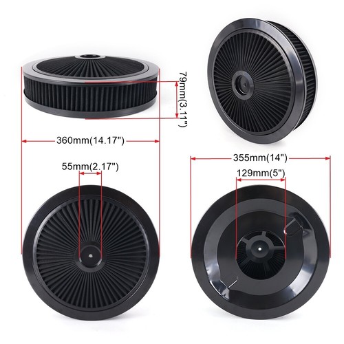 High Flow 14x3" Black Round Thru Washable Air Cleaner w/ Chrome Lid For SBC BBC - Picture 11 of 11