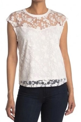 NEW Laundry Shelli Segal Burnout Lace Floral Top Pale Pink Sweetheart Cut $69