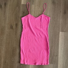 SHEIN Curve Hot Pink Ribbed Knit Bodycon Mini Dress 1XL Spaghetti Strap