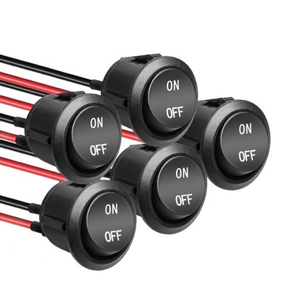 5 Pcs SPST Snap-in ON-Off Mark 2 Pin Pre-Wired Round Snap Rocker Boat Switch ...