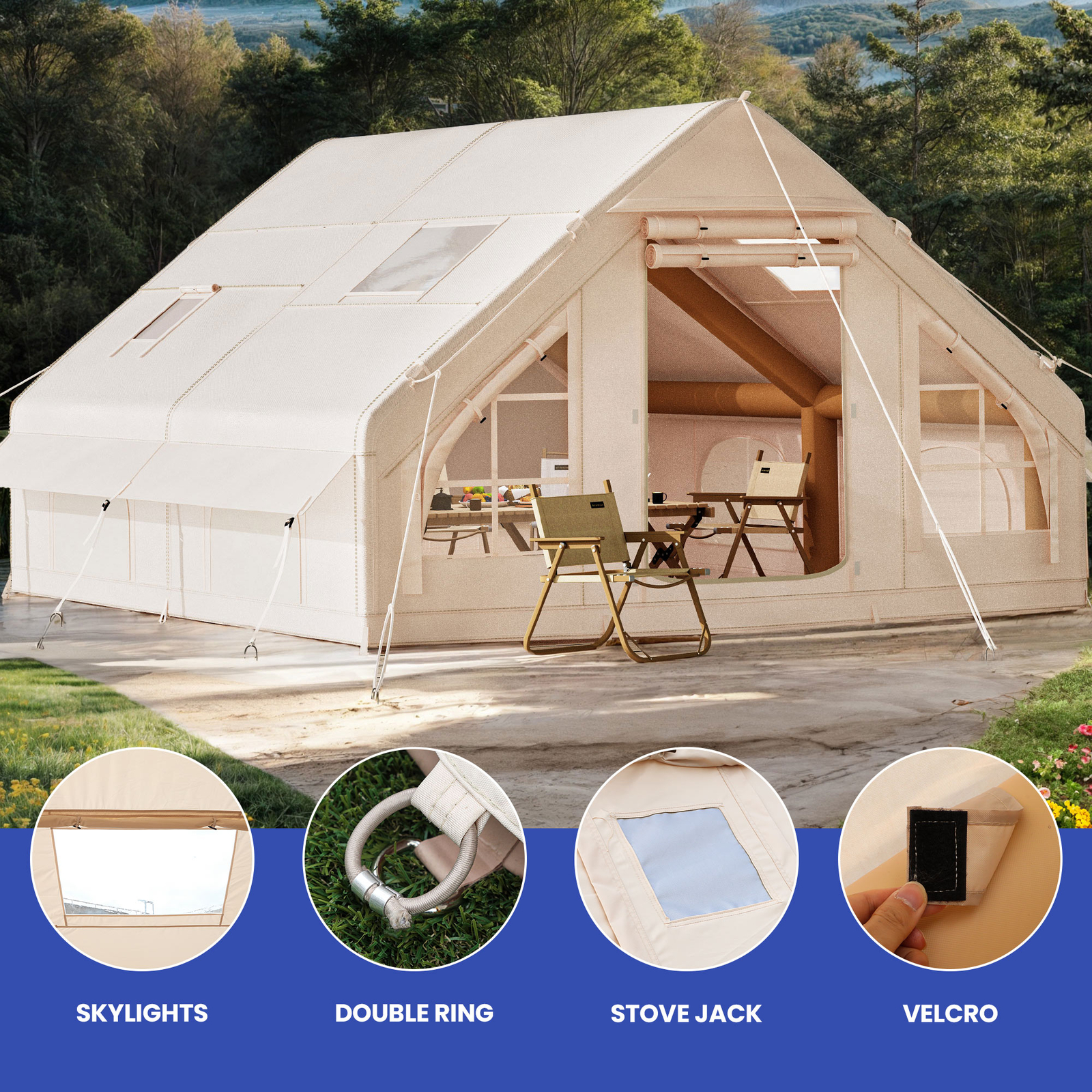 8 Person Portable Inflatable Camping Hiking Tent Waterproof w/ Stove Jack Window