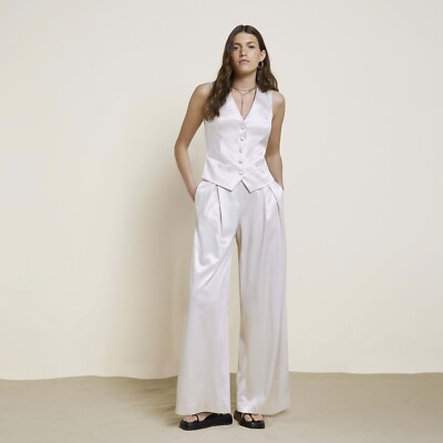 river island ladies wide leg cream trousers