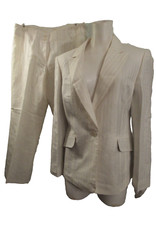 Jones New York Blanco roto lino/algodón forrado 2 piezas pierna ancha pantalón blazer traje 14