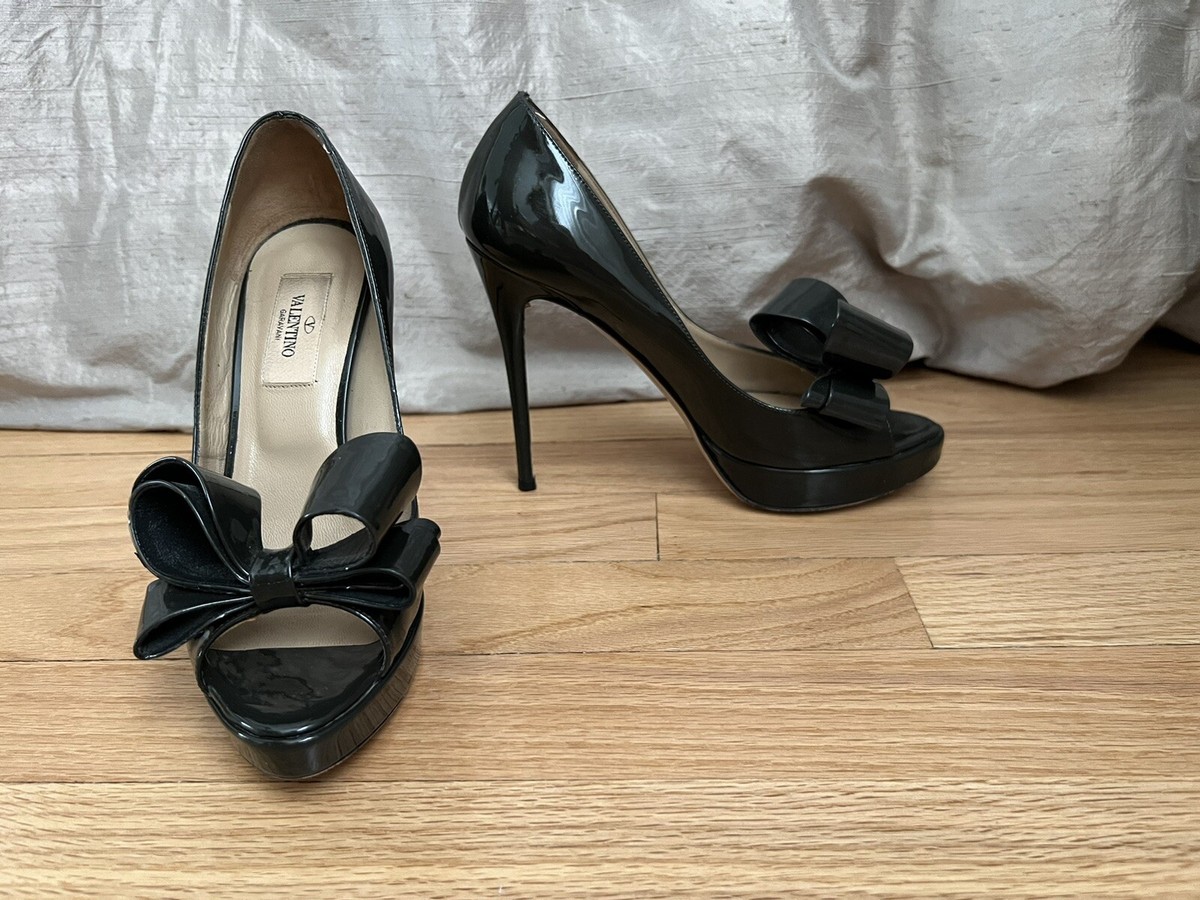 Valentino Bow Ribbon Shoes High Heels Platform D Gray Black Valentino Bow Ribbon Shoes High Heels Platform D Gray Black