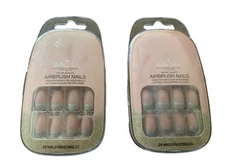 Bella Nails Airbrush Nails 24 Nails ( Beige/Grey)  Lot Of 2  In  Box + Glue