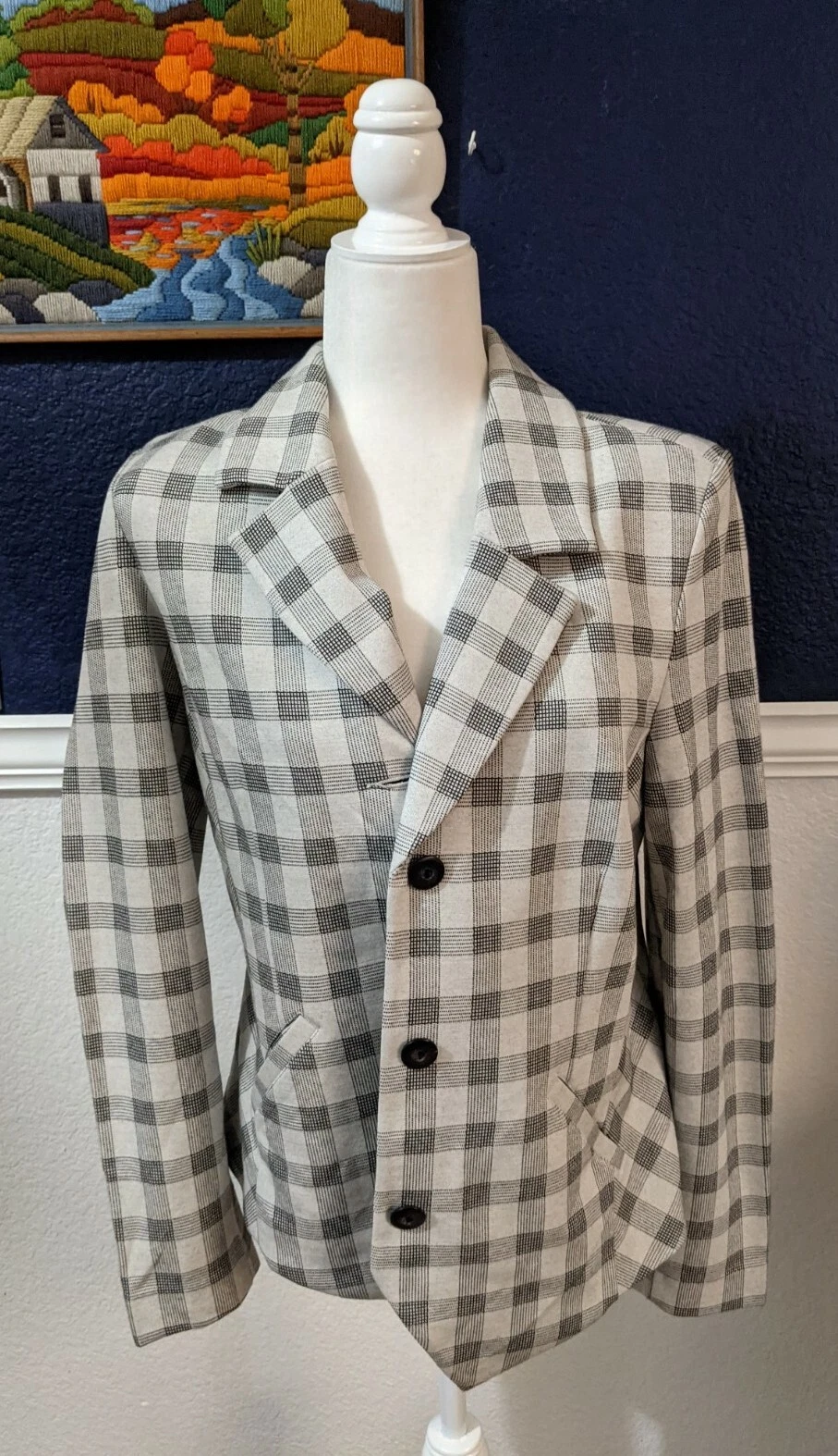 VALENTINO Blazer Cabi #5292 Valentina a quadretti bianco nero tacca colletto taglia 10 media M
