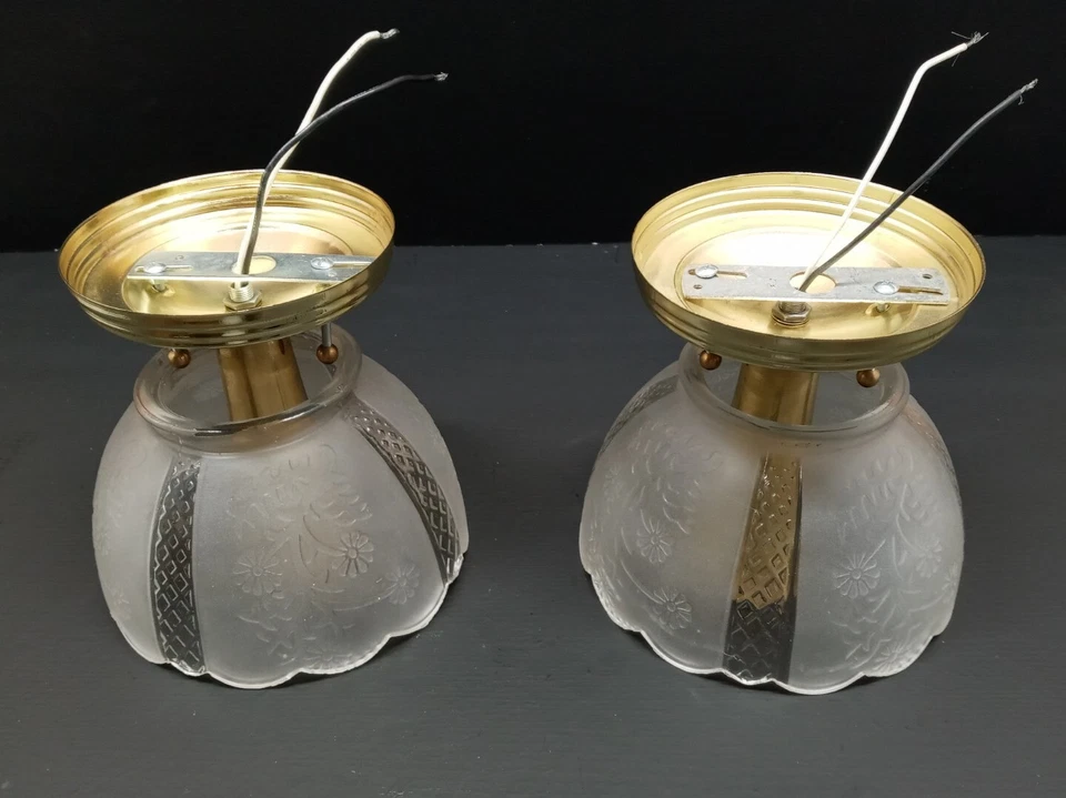 Par de lámparas de techo retro Art Nouveau de colección vidrio esmerilado transparente Foto 2 de 4