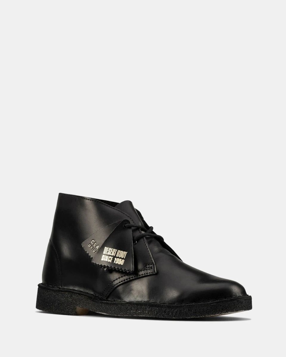 CLARKS ORIGINALS LADIES DESERT BOOT2 BLACK POLISHED LEATHER ANKLE