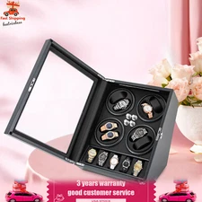 Automatic Rotation 8 Watch Winder Box w/5 Watches Display Storage Case Light LED