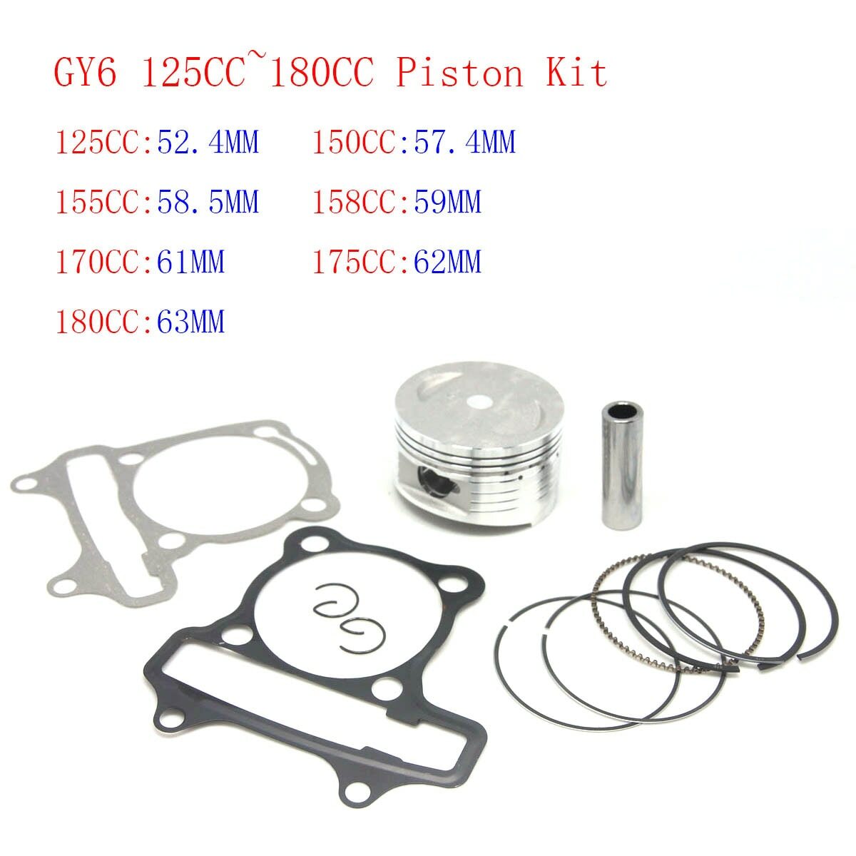 GY6 Piston 125CC 150CC 180CC 200CC 250CC 52.4mm 57.4mm 58.5mm 61mm
