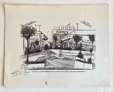 Vintage 1983 Antonio Maya Art Print Plaza Zona Rio Tijuana Mexico Dated Signed