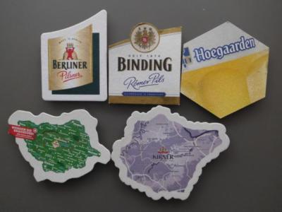 5 Bierdeckel seltene Formen-Berliner Binding Hoegaarden hachenburger Kirner TOP 
