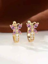 Rainbow Hoop Earrings Multicolor Zirconia Small Butterfly Earrings Rose Golden