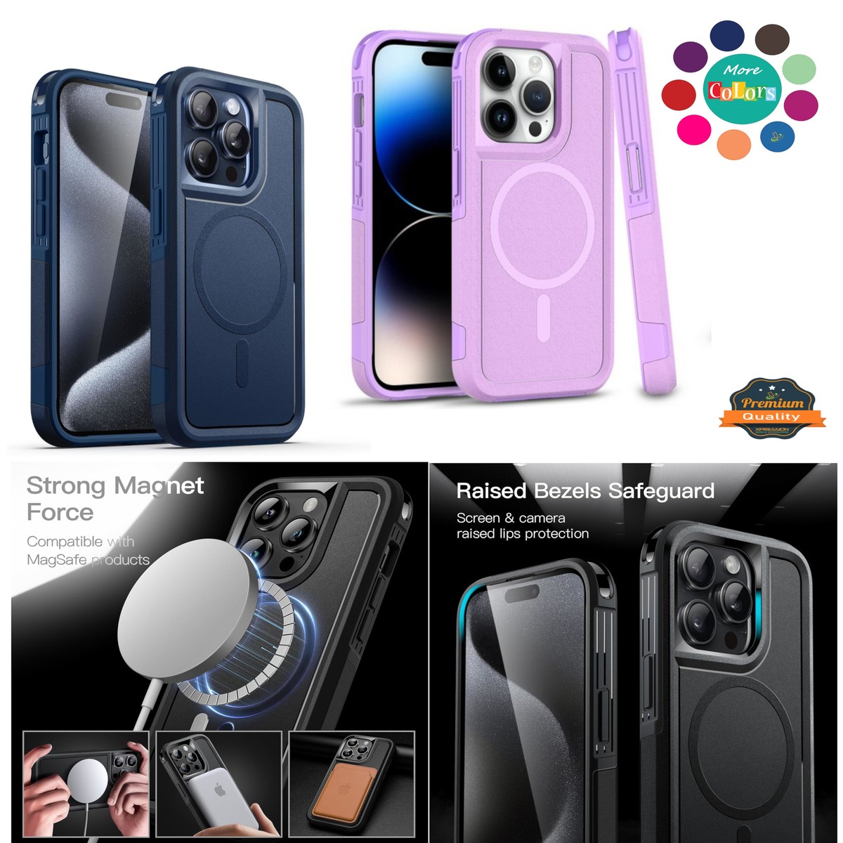 For Apple iPhone 15 Pro Max Shockproof 2in1 Rugged Magnetic Hybrid