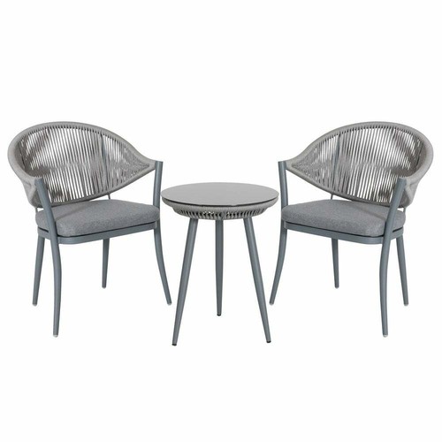 Gray Wicker 3 Piece Patio Bistro Seating Set Outdoor Home Furniture Cushion - Picture 3 of 5
