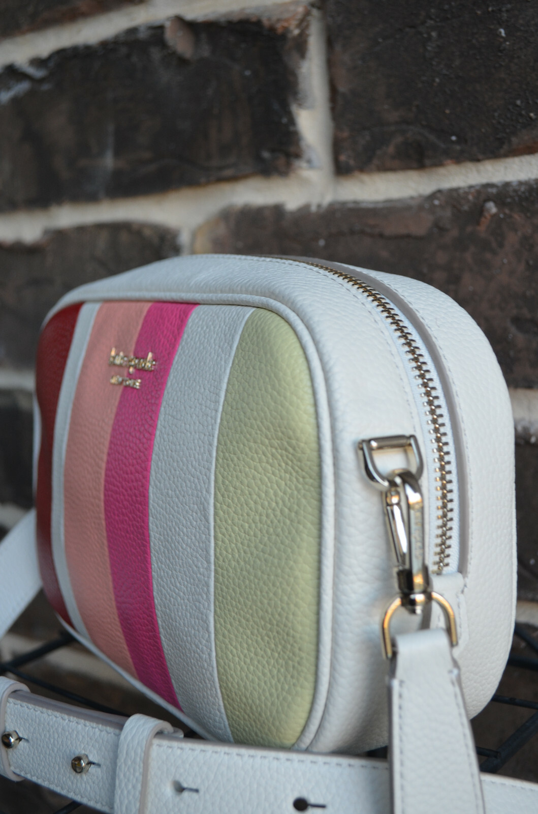 NWT kate spade Astrid Medium Camera Crossbody Striped yellow pink white