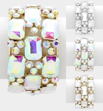 Wide Cocktail Crystal Rhinestone Stretch Statement Bangle Bracelet Square Prom