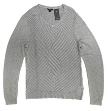 GUESS Men's V-Neck Grey Grid Knit Sweater, Size: XL.