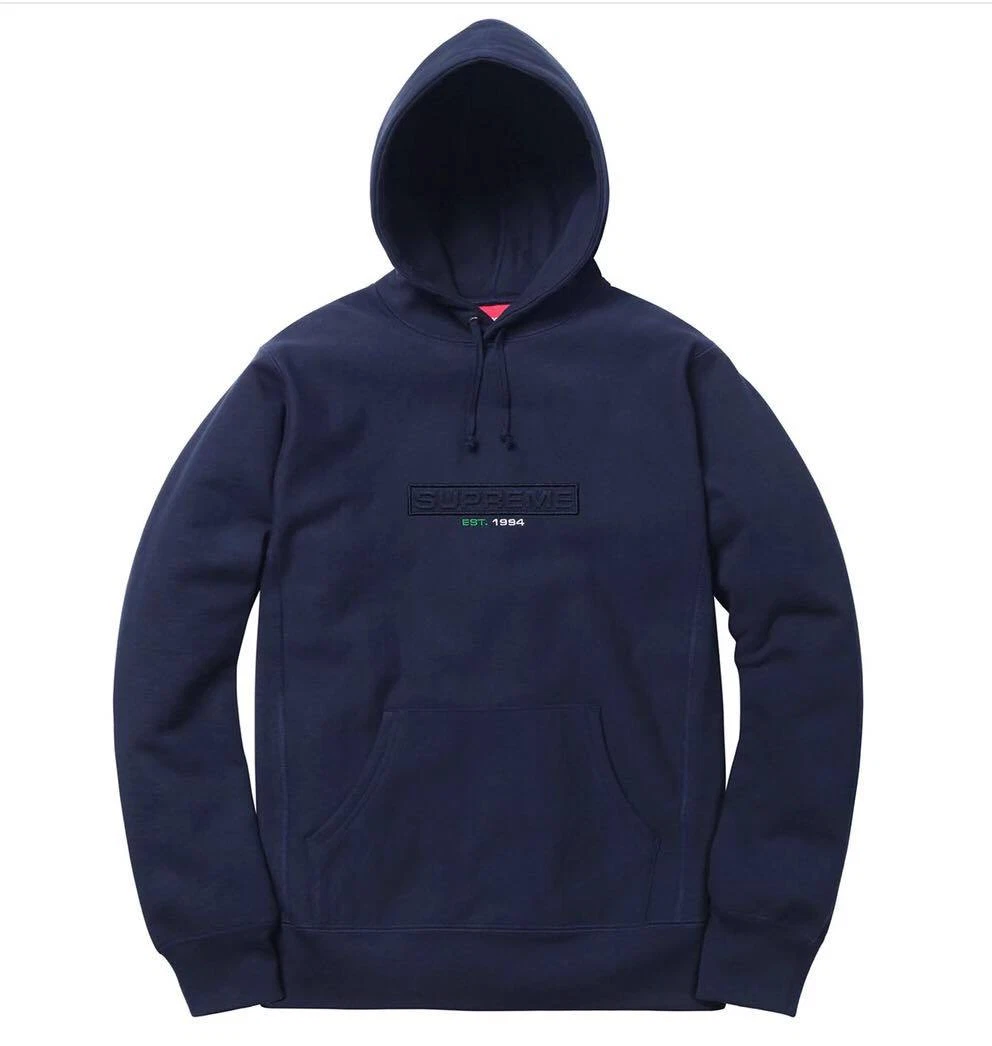 Sweat shirt à capuche logo en relief suprême marine