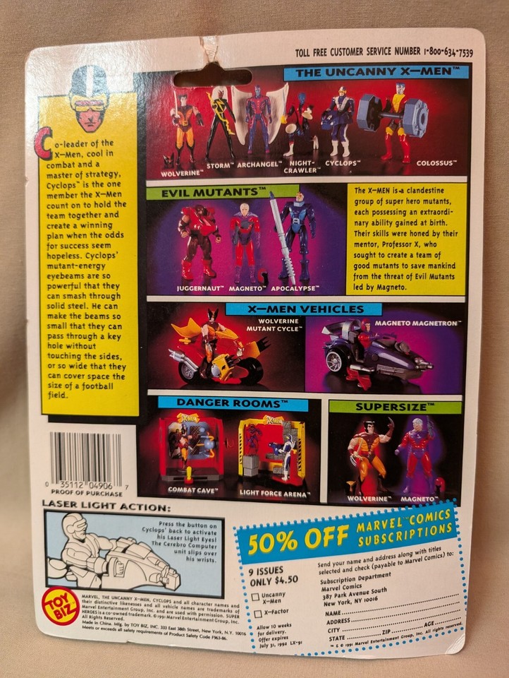 1991 TOY BIZ MARVEL THE UNCANNY XMEN *CYCLOPS* ACTION FIGURE NIB 4906