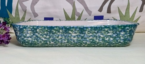 Roseville GERALD HENN Spongeware~11x7 Baking Casserole Dish~ GORGEOUS Blue Green - Picture 2 of 8