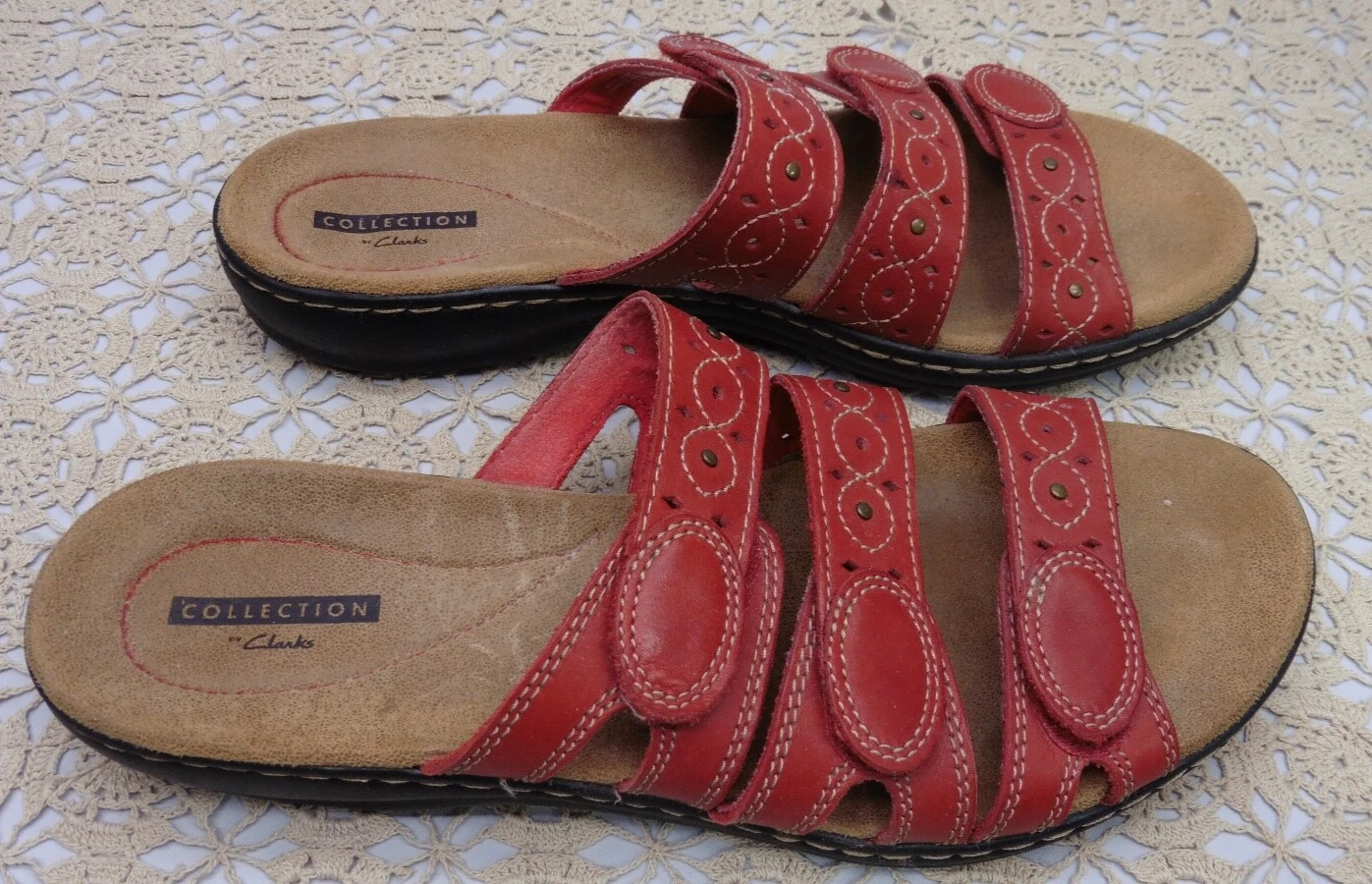 Sandali Clarks LEISA Cactus in pelle zeppa bassa slide regolabili BLU taglia 10 usati in ottime condizioni
