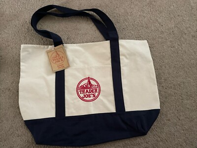 Trader Joe s Limited Edition  BLUE CANVAS TOTE Full Size Bag   NEW