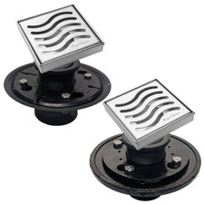 SereneDrains 304 SS 4 Inch Square Shower Drain Kit With Base Ocean Wave 2 Colors