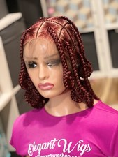 Braided wig: beautiful Handmade Knotless burgundy Bantu wig. Length is 12  long.