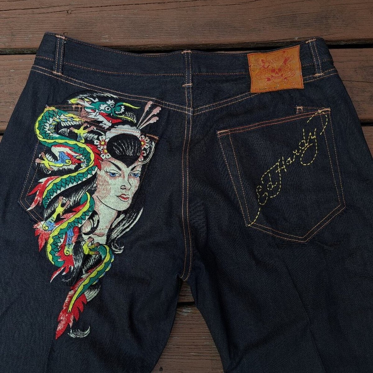 Ed Hardy Men Jeans 40x32 Blue Vintage Straight Leg