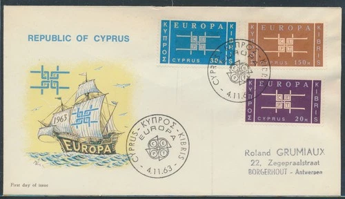 LS71420 Cyprus 1963 Europa CEPT to Belgium FDC used