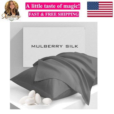 Pure Mulberry Silk Pillowcases Set of 2, Standard Size with Zipper - Grade-6A...