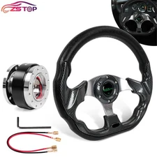 13" Aluminum Universal D Shape Racing Steering Wheel w/Quick Release Adapter Kit