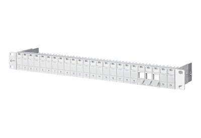 Patchpanel 19'' 1HE 24 Port leer Alu lichtgrau geschirmt RJ45 RAL7035
