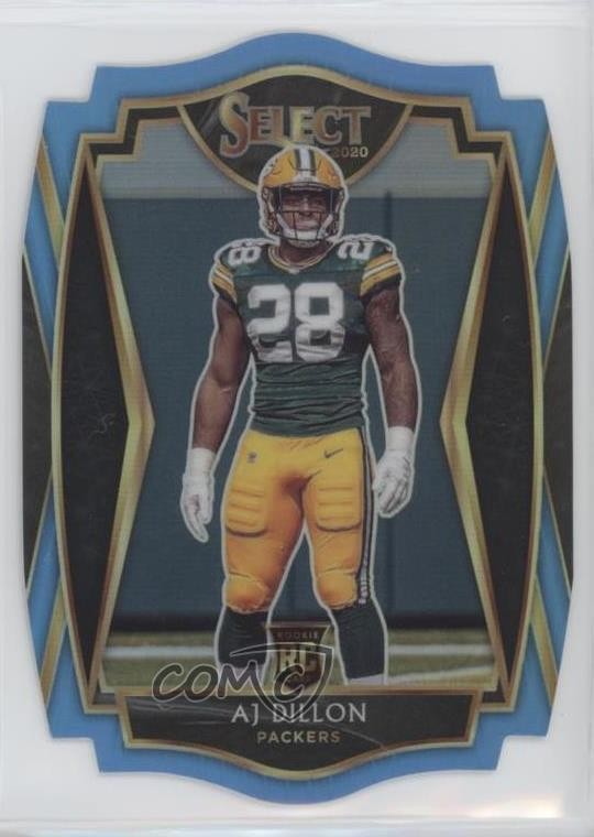 2020 Panini Select Premier Level Light Blue Prizm Die-Cut AJ Dillon #165 0a2j