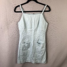 Reformation Dress Womens 4 Green Linen Square Neck Mini Sundress Pockets Summer