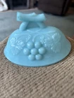 VTG Westmoreland Blue Milk Glass Lid Only Grapes & Cherries. Replacement Lid