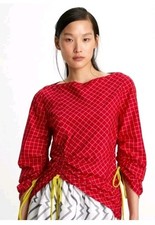 Tory Burch Windowpane Silk Tunic Top Red Size 6 