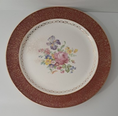 Vintage Royal Rajah Maroon Dinner Plate 10 1/16th''D Floral 22 Kt Cronin China Co