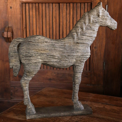 Weathered Farm Decor Standing Horse Sculpture Decor Poly Resin Poly Stone,  19''