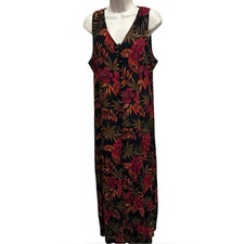 Vintage 80s Dawn Joy floral midi Hawaiian dress button up sleeveless Medium