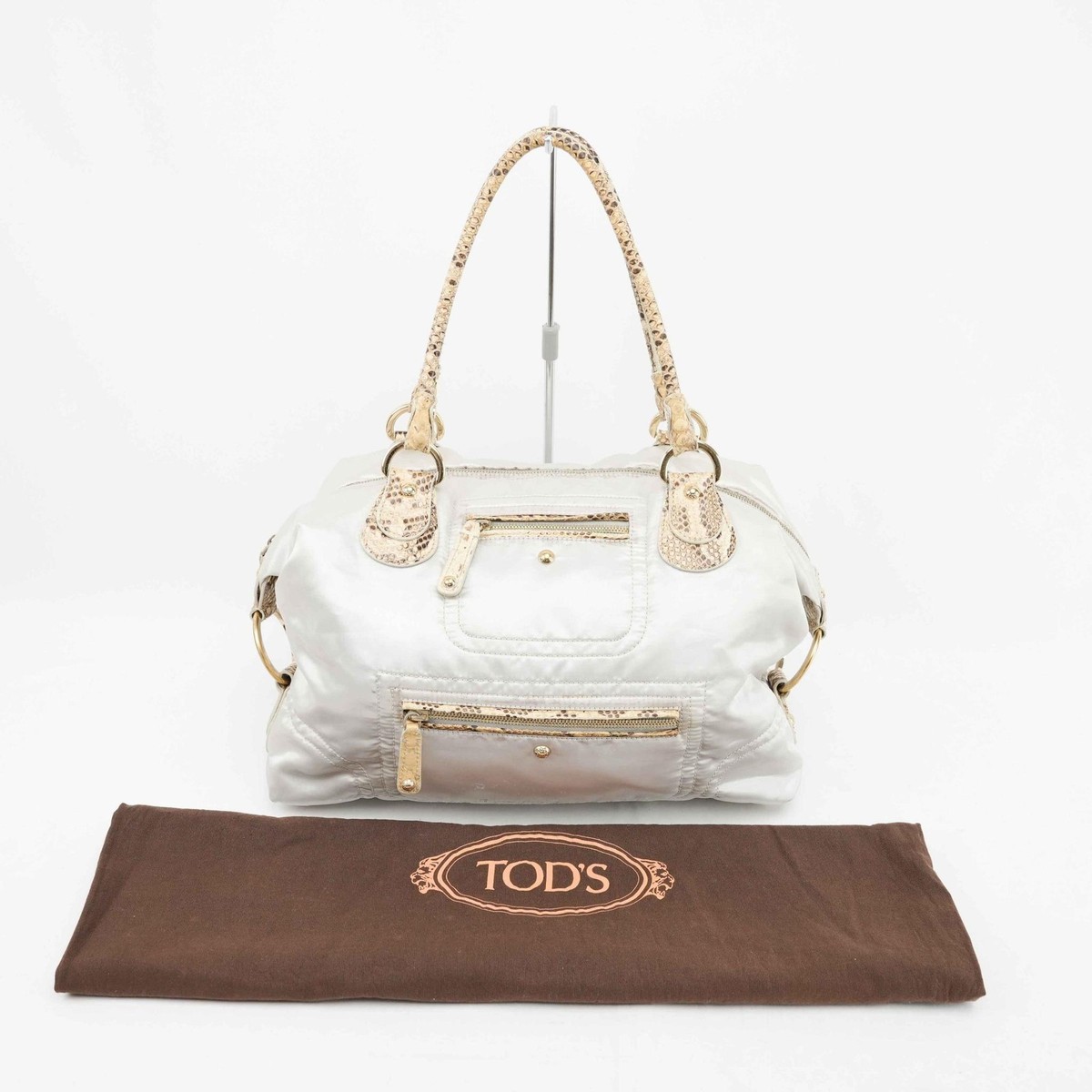 Tod's White Satin & Python-Trimmed Handbag – Made in Italy | eBay