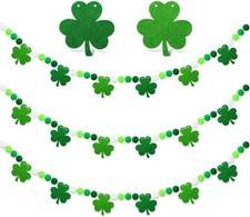 Jansun 3 Pcs St Patrick's Day Felt Garland, Felt Shamrock Garland, Green White P