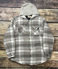 Wrangler Flannel Shirt Mens Medium Hooded Quilted Lined Check Pockets Shacket