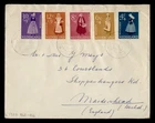DR WHO 1958 NETHERLANDS FDC? NATIONAL COSTUME SEMI POST COMBO TO ENGLAND R49368