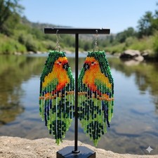 Parrot Tribal Earrings Native Boho American Seed Beads Handmade Earring