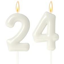 24 Candles 24th Birthday Decorations for Women, White 24th Candle for Beige B...