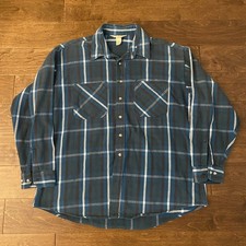 Vtg 90s St. John’s Bay JCPenney USA MADE Blue White Plaid Cotton Shirt 2XL Tall